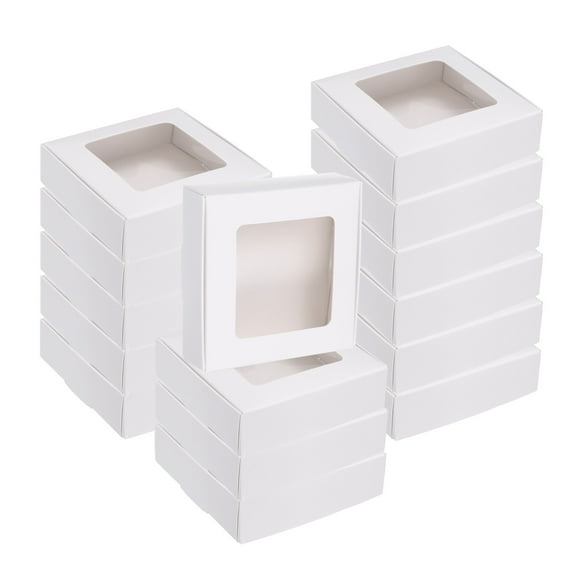 32Pcs Cajas de Jabón Kraft para Jabón Casero, 4.1" x 4.1" x 1.2" Mini Cajas de Tratamiento Kraft con Ventana Clara (Blanco)