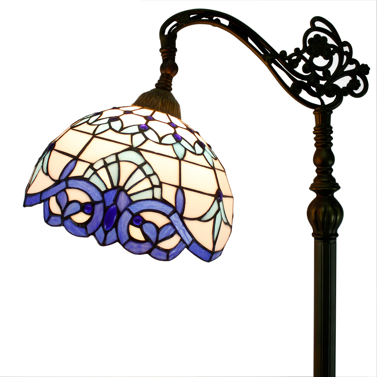 Tiffany Floor Lamp 64" Tall Baroque Industrial Pole Vintage Boho Stained Glass Standing Corner Bright Reading LED Light Arched Rustic Gooseneck Adjustable Living Room Kids Bedroom Farmhouse WERFACTORY