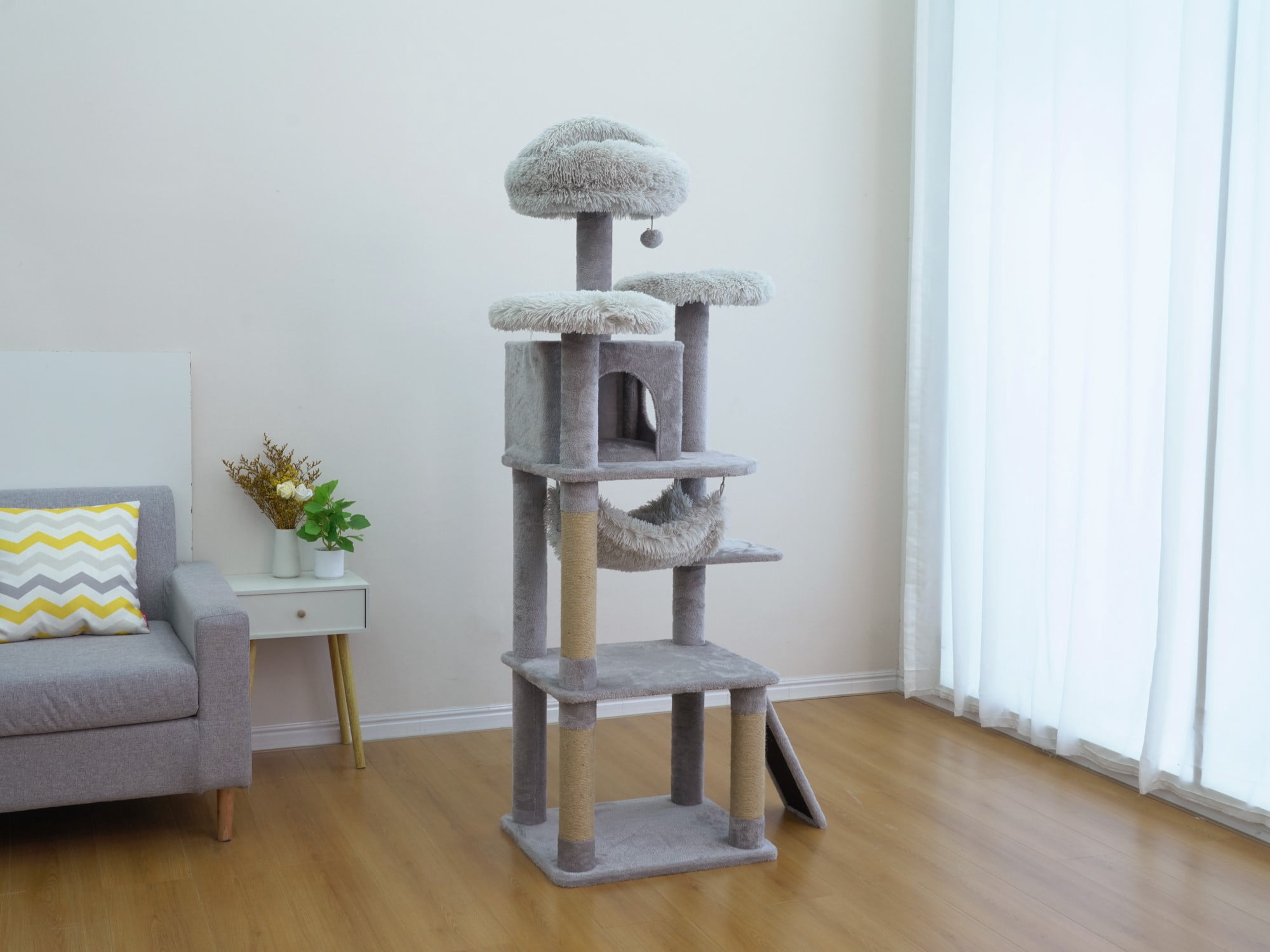 Vibrant Life Large 8-Level 73" Cat Tree with Condo, Hammock and Scratching Posts, Light Gray