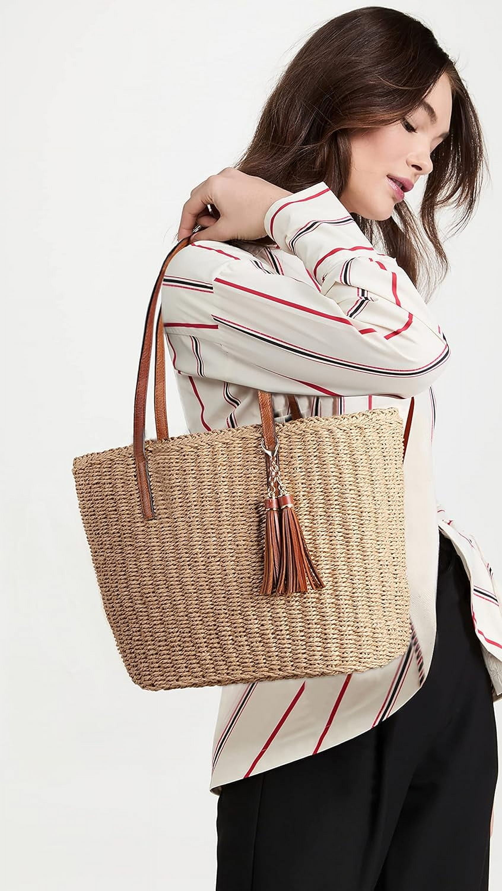 CAILDANL Straw Bags For Women | M Size Travel Straw Totes Bag Woven Summer Handmade Shoulder Bag Handbag
