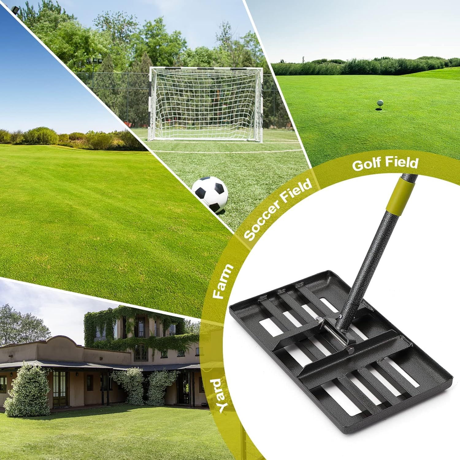 General Lawn Leveling Rake, 17x10 Heavy Duty Lawn Leveler Tool for Lawns with 6FT Ergonomic Handle, Yard Garden Golf Course