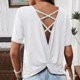 thumbnail image 6 of Hilenly Backless Yoga Tops for Womens Criss Cross Open Back T Shirts Short Sleeve Athletic Shirt Summer Workout Tee, 6 of 6