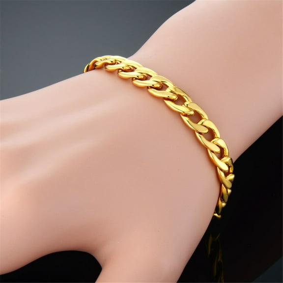Punk Cuban Link Chain Bracelet 7mm 14K Yellow Gold NK Hand Chains For Men Women Fashion Party Jewelry Gift