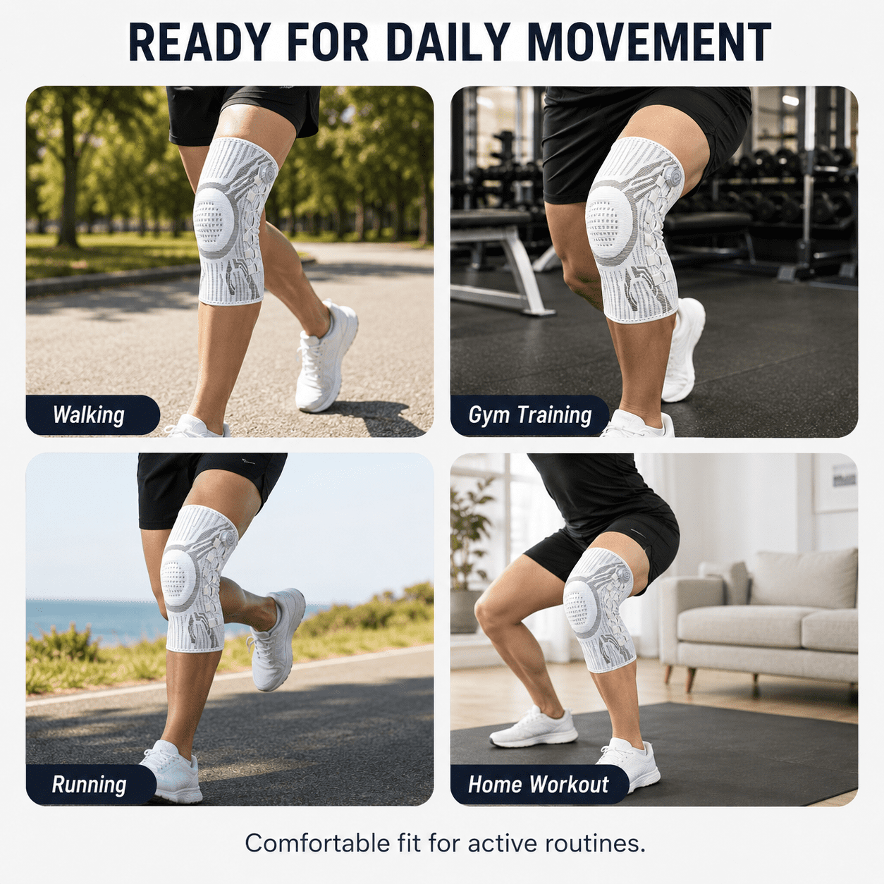 PeakFlex Knee Sleeve with Dial Fit System & Dual Side Stabilizers, Adjustable Compression Knee Support for Men & Women, Breathable Non-Slip Knee Brace for Running, Basketball, Gym, Hiking