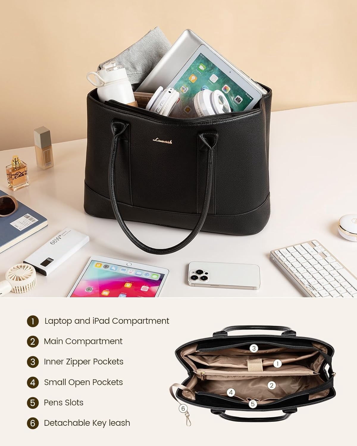 LOVEVOOK Laptop Bag for Women, Computer Work Tote Bag, Business Shoulder Handbag, Office Briefcase for Gift, Travel, Teacher