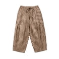 thumbnail image 6 of Womens Gingham Barrel Capri Pants Plaid Palazzo Trousers Harem Pants Pockets Summer Beach Vacation Coffee XL(XL), 6 of 6