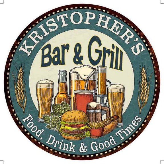KRISTOPHER'S Bar and Grill 12" Round Metal Sign Kitchen Wall Decor 200120023499