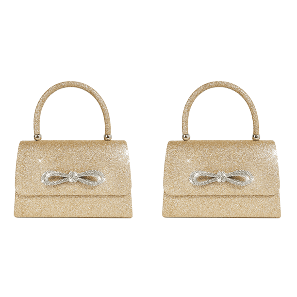 Bolso Noche para Mujer Mano Con Lazo Fiesta Diamantes Imitación Y Purpurina (champán)
