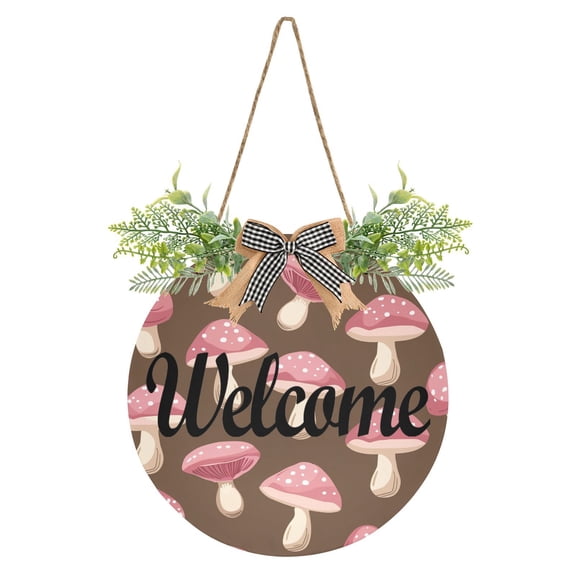 Mushrooms Brown Welcome Sign for Front Door Wreath Door Sign for Farmhouse Porch Decoration Indoor Outdoor