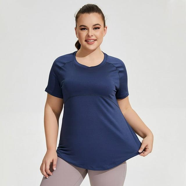 Soki T-Shirts à Séchage Rapide pour Femmes Grandes Tailles Col Rond Manches Courtes Chemises de Gym Décontractées Coupe Ample Basiques