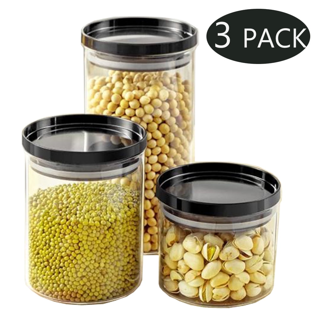 Glass Food Storage Containers with Lids by Meidong Set of 3 Kitchen Canisters Candy, Cookie