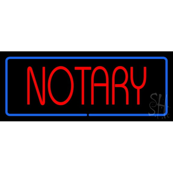 Red Notary Blue Border LED Neon Sign 10 x 24 - inches, Black Square Cut Acrylic Backing, with Dimmer - Bright and Premium built indoor LED Neon Sign for Defence Force.