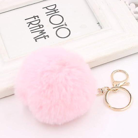LLavero de piel de conejo Artificial para mujer, llavero con bola de felpa esponjosa, decoración para llaves de coche, bolso de mano