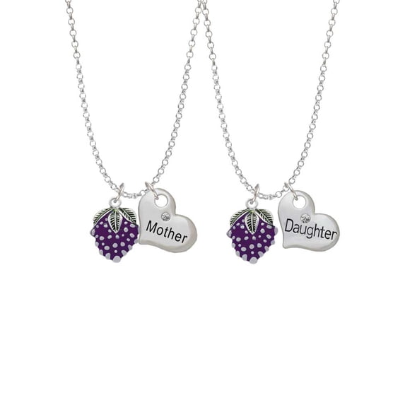 Delight Jewelry Silvertone Purple Grapes Mother & Daughter Heart Necklaces (Set of 2), 19"+2"