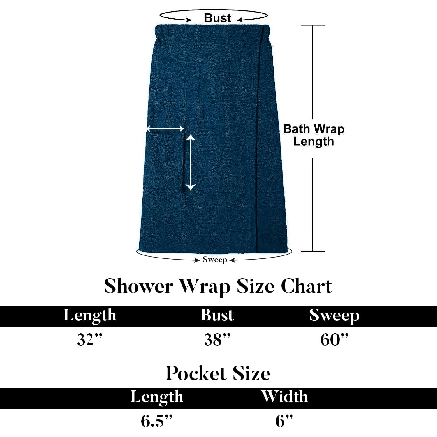 Dan River Shower Wrap With Pocket Pack of 1 Lightweight Terry Cotton Bath Towel Wrap - Blue Opal, 32X60in