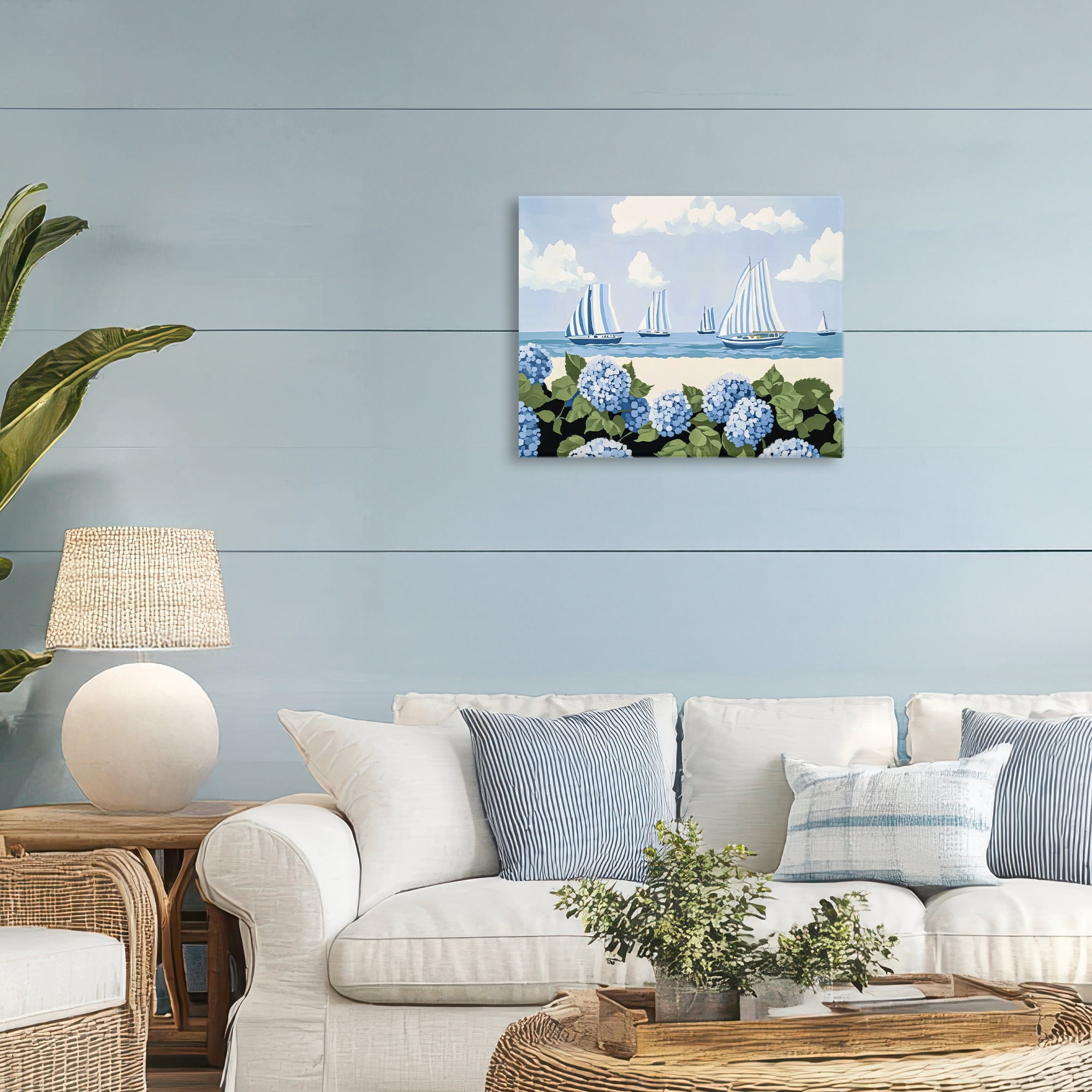 Stupell Industries Striped Sails & Seaside Hydrangeas Canvas Wall Art, design by Sisi and Seb