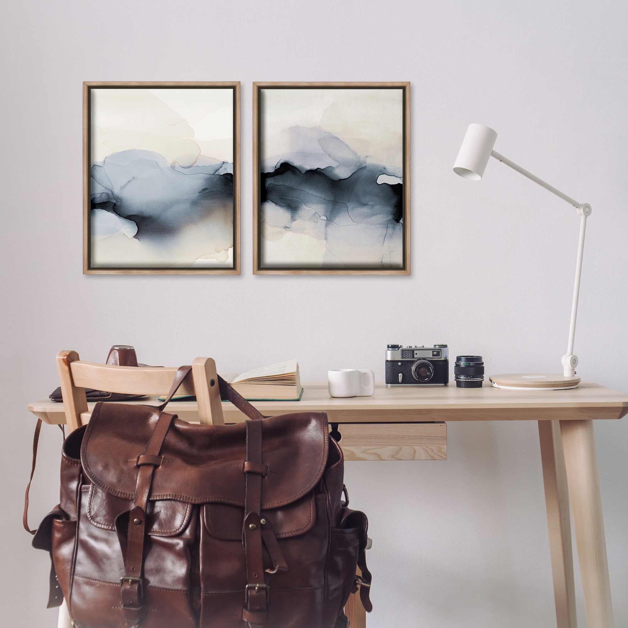 Stupell Industries Mysterious Abstract Obscure Watercolor Abstract Painting Brown Floater Framed Canvas Art Print Wall Art, 17 x 21, Set of 2