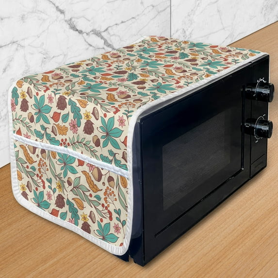 Acorn Microwave Oven Cover, Seasonal Nuts Flowers and Berries Ornamental Composition Plants Pattern Fall Foliage, Water Resistant Organizer with Pockets Kitchen, 36" x 12", Multicolor, by Ambesonne
