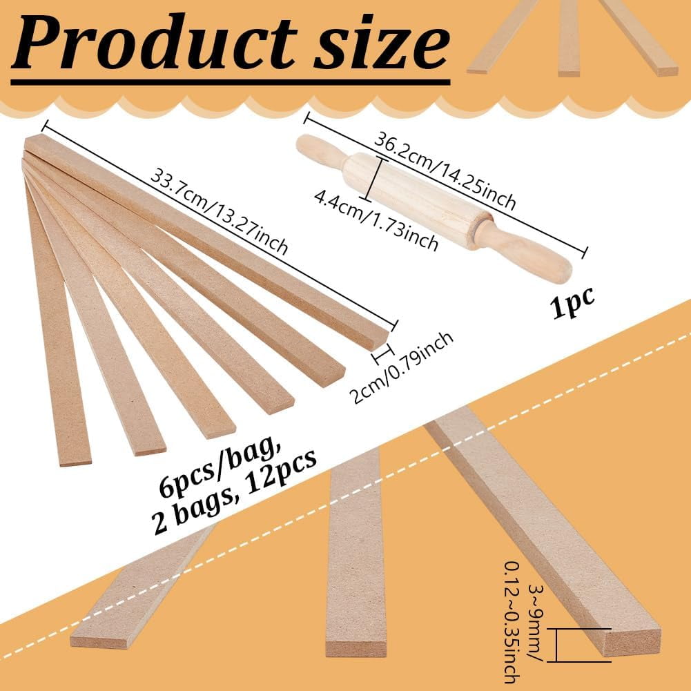 7Pcs Clay Roller Guide Pottery Tools 6 Sizes Pottery Rolling Depth Guide Sticks and Wooden Rolling Pin Set Clay Mudboard Tools for Manual Self Made Clay Gift Decoration Tan DIY
