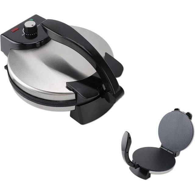 Tortillera Eléctrica, Prensa para Tortillas, Control de Temperatura con Perilla, Máquina para Hacer Roti con Tapa de Acero Inoxidable