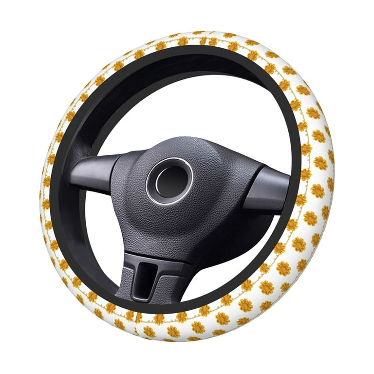 DouZhe Yellow Daisy Decor Prints Steering Wheel Cover, Universal 15 inch  Anti-Slip Odorless Elastic Design Flower Car Steering Wheels Cover for  Women Men 