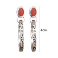 thumbnail image 5 of 1 Pair Women Bohemian Earrings Faux Turquoise Vintage Style Jewelry Faux Agate Engraved Round Shape Hoop Earrings Prom Travel Dangle Earrings, 5 of 8