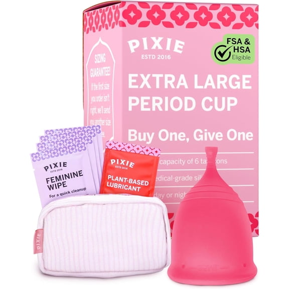 Pixie Cup - Soft, Safe, Reusable Menstrual Cup - Ranked 1 for The Best Tampon Alternative - 100% Medical-Grade Silicone Period Cup for Feminine Care - Buy One We Give One (Extra Large)