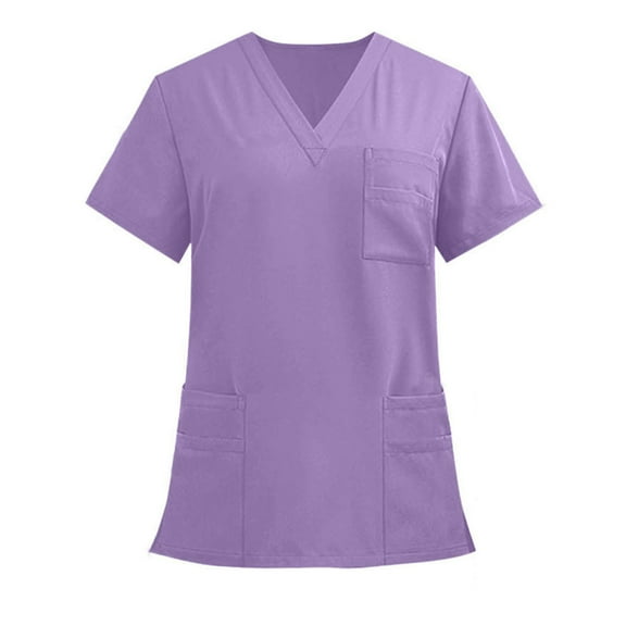 YLSDY Scrub Tops for Men Women V-Neck Scrubs Unisex Stretch Nursing Shirts Medical Uniform Workwear with 3 Pockets Purple XS
