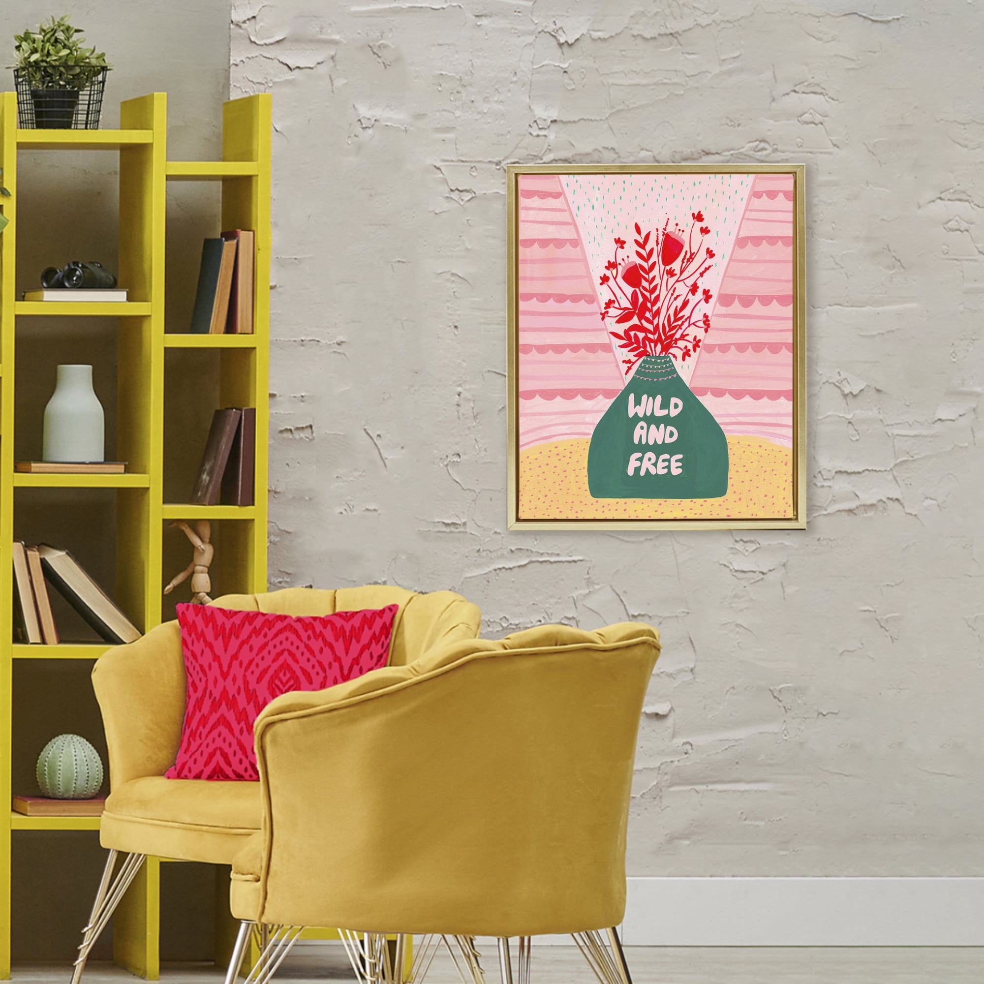 Midcentury Wild And Free Gold Framed Floater Canvas Wall Art, design by Nabeela Rumi