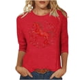 thumbnail image 3 of TaTaai Ladies 2026 New Year Festival Print 3/4 Sleeve Round Neck Blouse Casual Top Holiday Celebration Party Attire Gift, 3 of 5