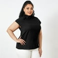 thumbnail image 3 of Celmia Women's Short Sleeve Stand Collar Button Up Office Top Blouses, 3 of 6