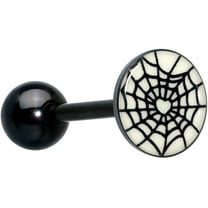 Body Candy 14G Women Steel Black Heart Spider Web Glow In Dark Mens Barbell Tongue Ring Body Piercing Jewelry 5/8”