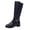 Blue, variant on Womens Knee High Boots Round Toe Block Heel Faux Leather Elastic Panel Metal Buckle Side Zipper Riding Casual Boots Wine Size US5