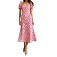 thumbnail image 2 of Honganda Robe Midi d'Été pour Femme Décontractée à Manches Courtes Bouffantes, Imprimé Floral, Robe Trapèze, Robe Élégante et Fluide, 2 of 9