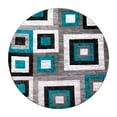 thumbnail image 2 of Emma + Oliver Modern 5'x5' Round Accent Rug with Geometric Square Pattern in Turquoise, Gray and White, 2 of 10
