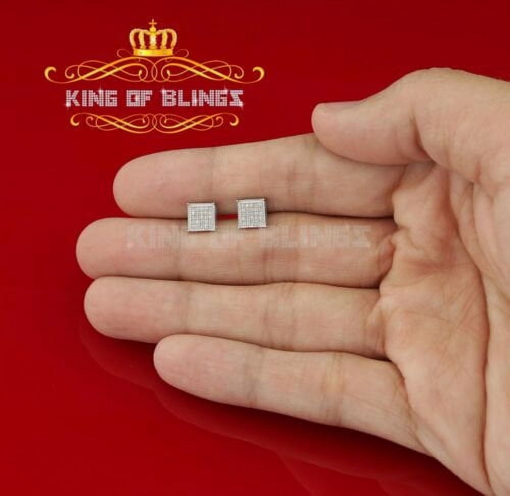King Of Bling's Sterling 925 White Silver 0.15ct Diamond Women & Men Square Earrings