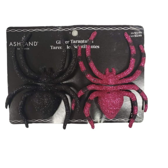 Ashland Glitter Halloween Tarantulas 2-pc Black  Pink 5 in