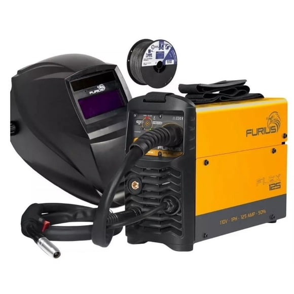 Soldadora Inversor Microalambre 125a Flex 125 Furius Mig Mma + Careta electronica y rollo flux core 1k 0,30