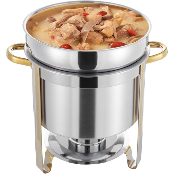 11 QT Soup Chafer, Stainless Steel Round Soup Warmer, Commercial Soup Pot Chafing Dish with Lid and Fuel Holder, Catering Supplies Food Warmer for Party, Buffet, Event, Banquet
