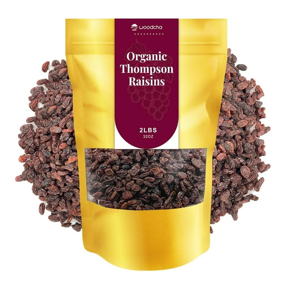 Organic Thompson Raisins – Naturally Sweet, Seedless, Sun-Dried, Non-GMO, Healthy Snack & Baking Ingredient –Jumbo Raisins- 2 lbs