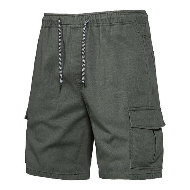 pstuiky Pantalones cortos para hombre, Pantalones cortos de cintura elástica con cordón y múltiples bolsillos a la moda para hombre Pantalones cortos cargo