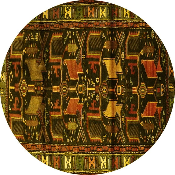 Ahgly Company Machine Washable Indoor Round Persian Yellow Traditional Area Rugs, 6' Round