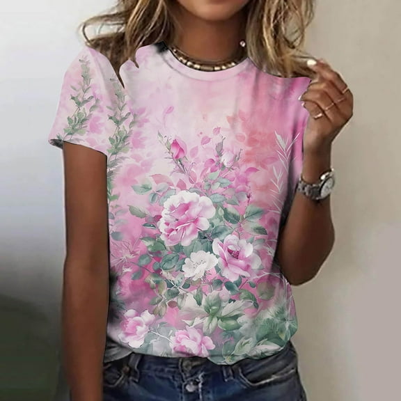 LiMoi Short Sleeve Blouses T Shirts for Women Loose Fit Gym Printed T Shirts for Women Petite Oversized Tops for Women Spring Items Ordered by Me