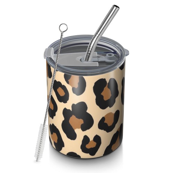 12oz Coffee Tumblers Classic Leopard Print Stainless Steel Vacuum Insulated Travel Tumbler Coffee Cups Mug with Lid and Straw with Cleaning Brush for Cold & Hot Drinks