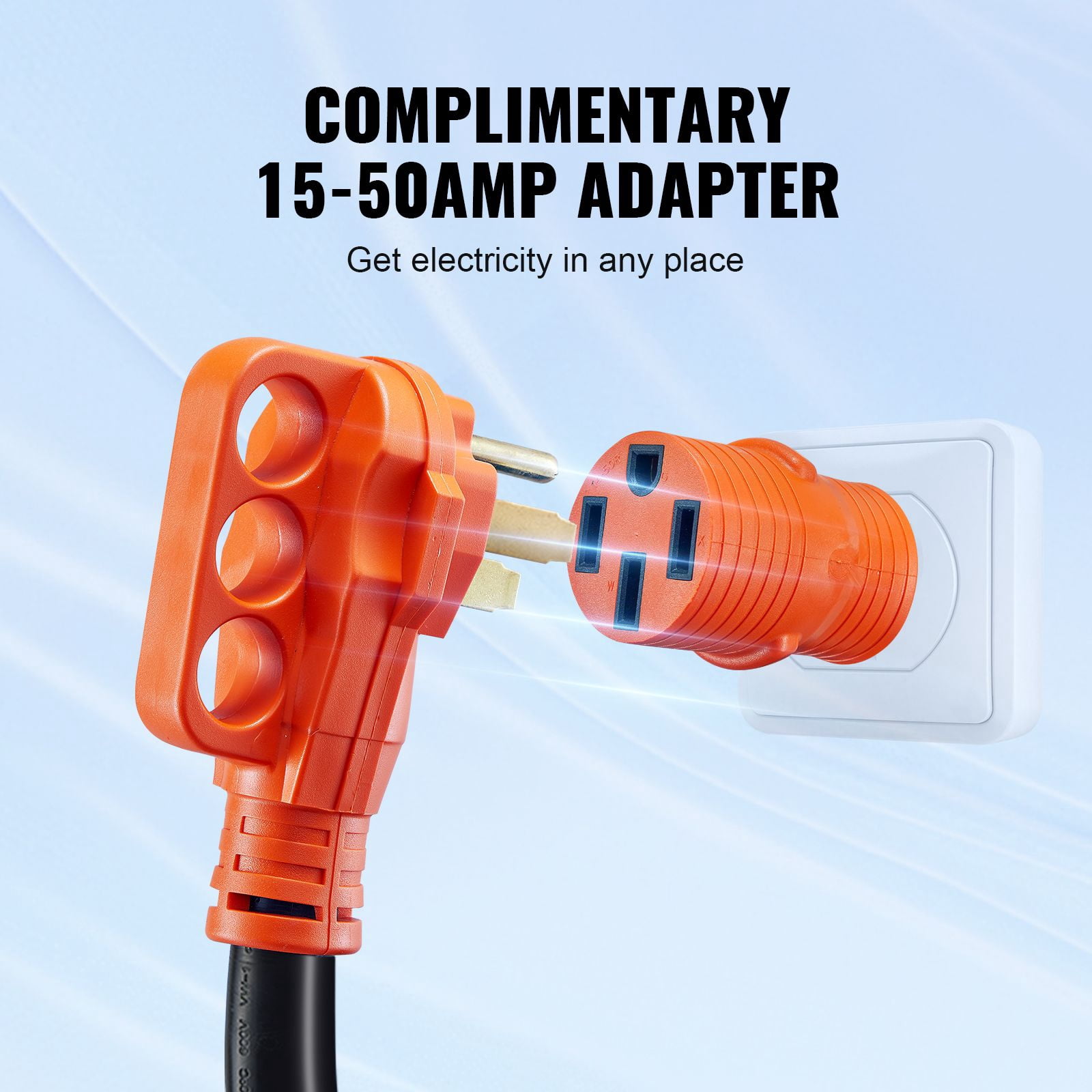 Dranite 15ft 50 Amp Heavy Duty STW RV Extension Cord with LED Handle, NEMA 14-50P to 14-50R, Includes 15A Adapter, ETL Listed for RVs, Campers, Generators