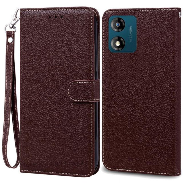 E13 Case For Motorola Moto E13 Case Leather Wallet Flip Cover For Moto E13 Phone Case For Motorola Moto E13 Capa Case Fundas Coffee-Strap for Moto E13