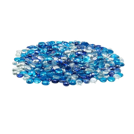 KFFKFF Fire Glass, 10LBS / 4.5KG Smokeless Fireplace Stones, 3/4-Inch Reflective Glass Beads, Lustrous Landscaping Stones for Fire Pit Table, Cobalt Blue, Caribbean Blue, and Clear