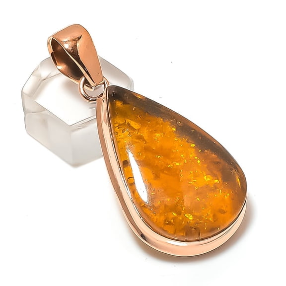 Natural Baltic Amber Gemstone Handmade Copper Jewelry Pendant 2.13"
