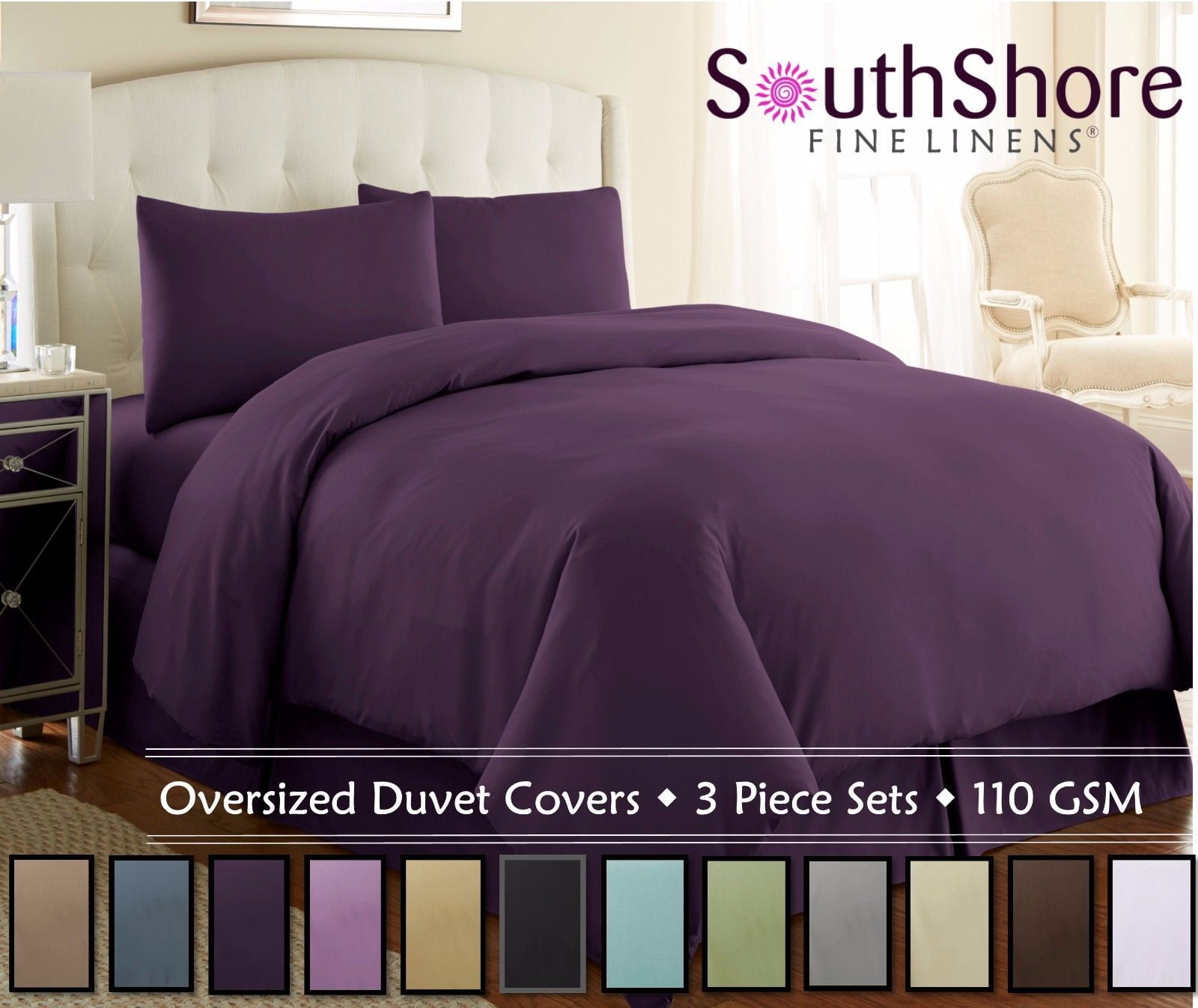 Neutral Solid Color 3-Piece Duvet Cover Set by Southshore Fine Linens