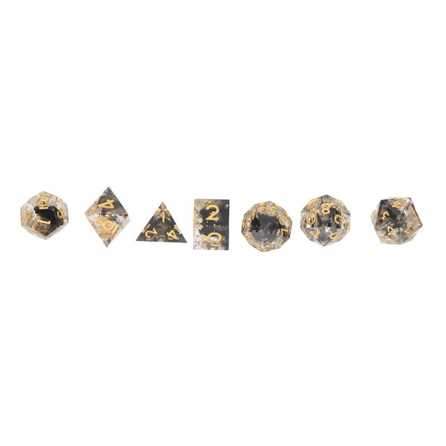 Juego de 7 dados de resina poliédrica con números transparentes para juegos de rol, regalo coleccionable exquisito para familiares y amigos, color negro y dorado.